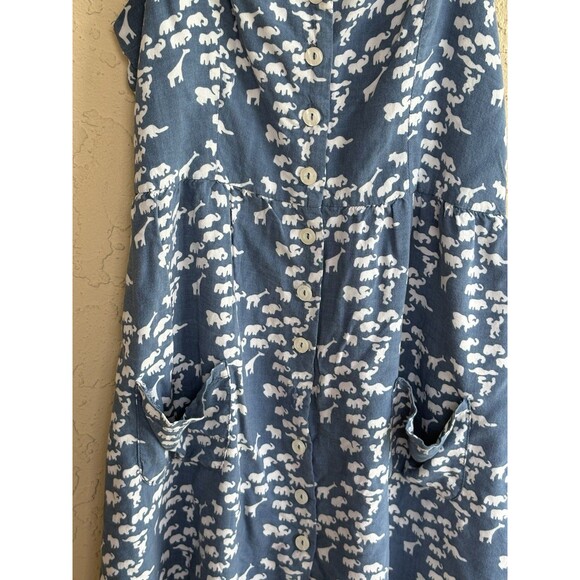Forever 21 Women’s Animal Print Giraffe Elephant Blue Dress Button Up Spaghetti - Picture 6 of 8